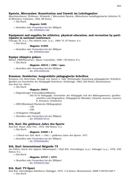 Neukatalogisate ZBSport - Zentralbibliothek der Sportwissenschaften