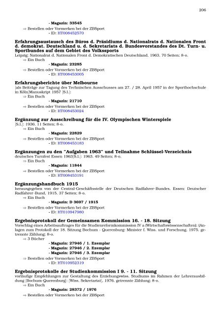 Neukatalogisate ZBSport - Zentralbibliothek der Sportwissenschaften