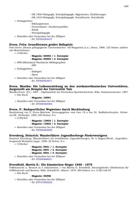 Neukatalogisate ZBSport - Zentralbibliothek der Sportwissenschaften