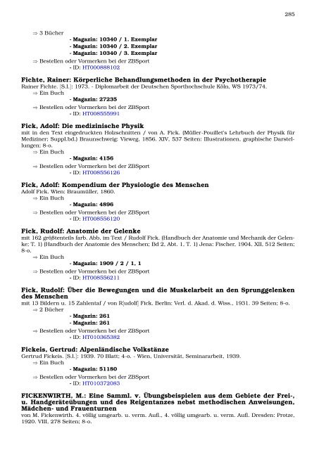 Neukatalogisate ZBSport - Zentralbibliothek der Sportwissenschaften