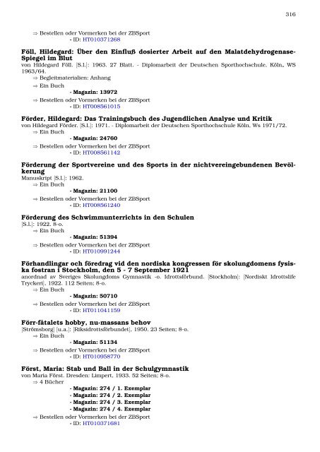 Neukatalogisate ZBSport - Zentralbibliothek der Sportwissenschaften