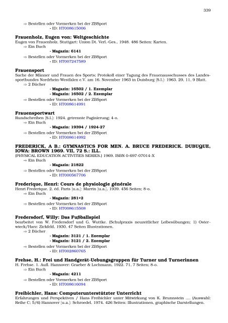 Neukatalogisate ZBSport - Zentralbibliothek der Sportwissenschaften