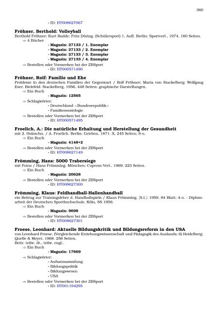 Neukatalogisate ZBSport - Zentralbibliothek der Sportwissenschaften