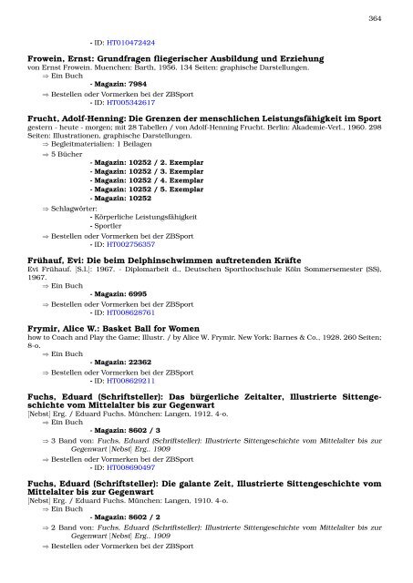 Neukatalogisate ZBSport - Zentralbibliothek der Sportwissenschaften