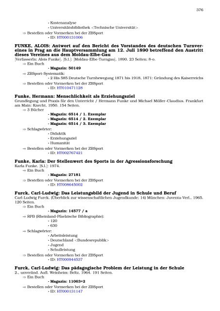 Neukatalogisate ZBSport - Zentralbibliothek der Sportwissenschaften