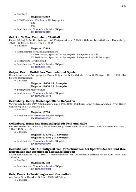 Neukatalogisate ZBSport - Zentralbibliothek der Sportwissenschaften