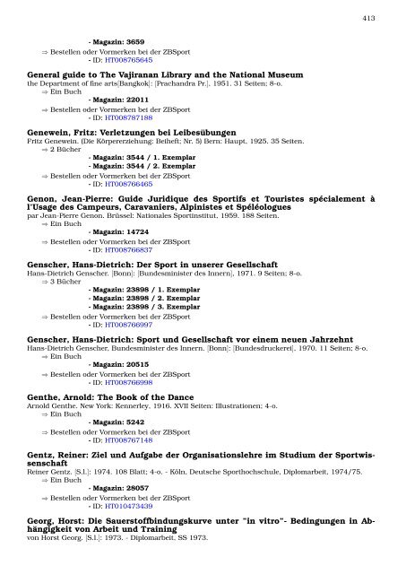 Neukatalogisate ZBSport - Zentralbibliothek der Sportwissenschaften