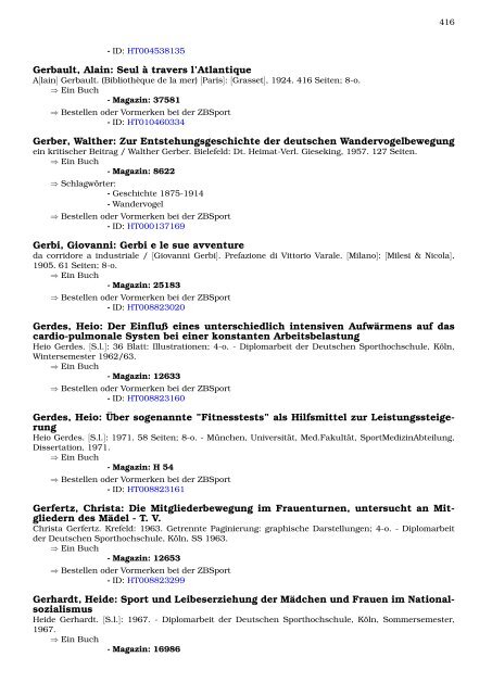 Neukatalogisate ZBSport - Zentralbibliothek der Sportwissenschaften