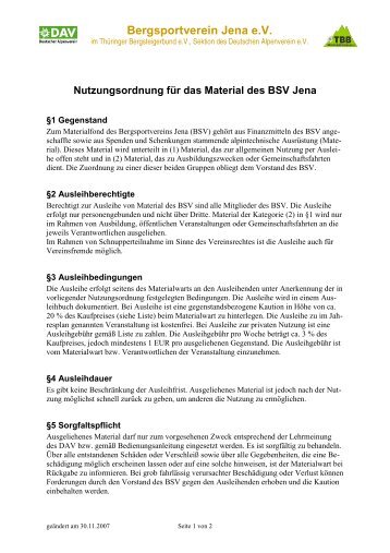 Nutzungsordnung für das Material des BSV Jena - Bergsportverein ...