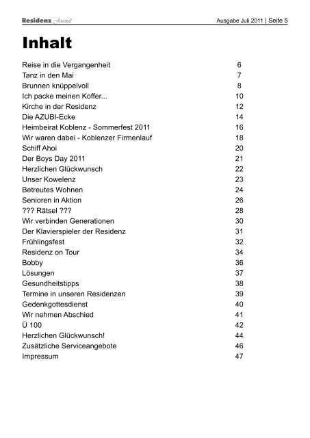 Ausgabe Juli 2011 | Seite 1 - Seniorenresidenz Moseltal