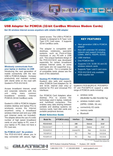 USB Adapter for PCMCIA (32-bit CardBus ... - Mantis Systems