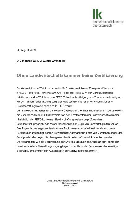 Ohne Landwirtschaftskammer keine Zertifizierung