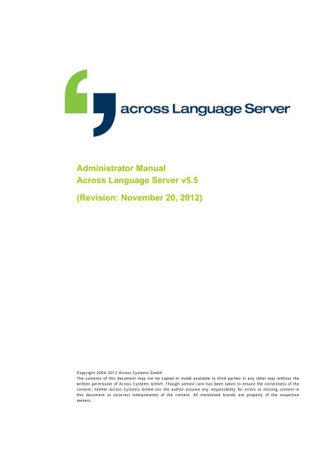 Administrator Manual Across Language Server V5 5 Revision