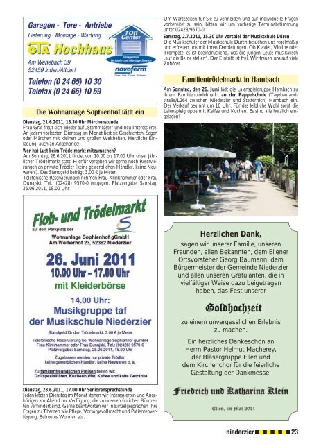Info unter: Hotfilter Tel. 0171/2843531 - Gemeinde Niederzier