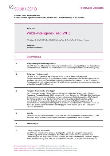 Wilde-Intelligenz-Test (WIT) - Fachgruppe Diagnostik - SDBB