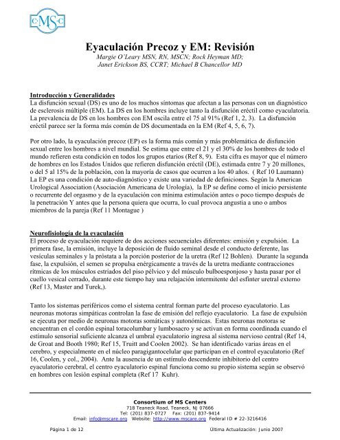 Eyaculación Precoz Y EM: Revisión - Consortium of Multiple ...
