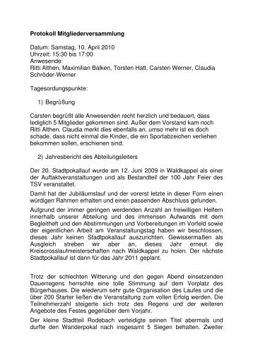 Protokoll Mitgliederversammlung - TSV Waldkappel