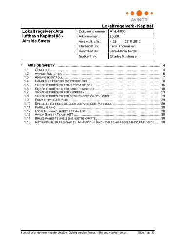 Lokalt regelverk - Kapittel Lokalt regelverk Alta lufthavn ... - Avinor