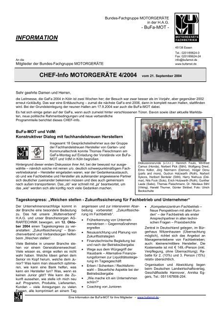 INFORMATION CHEF-Info MOTORGERÄTE 4/2004 ... - BuFa-MOT