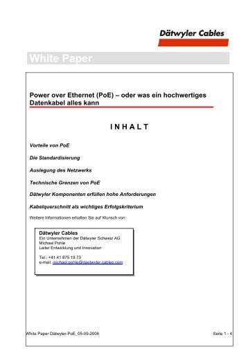 White Paper Power over Ethernet (PoE) - Dätwyler