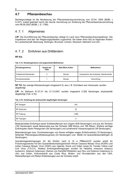 Jahresbericht des Pflanzenschutzdienstes Baden-Württemberg 2001