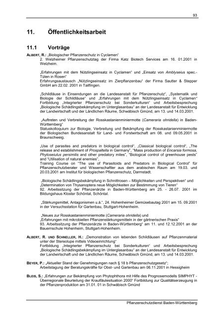 Jahresbericht des Pflanzenschutzdienstes Baden-Württemberg 2001