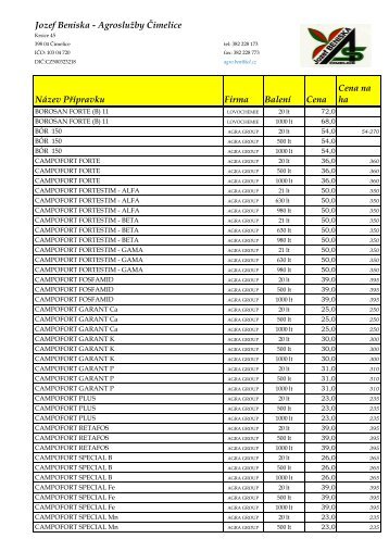 AGROSLU”BY ÈIMELICE ceník listových hnojiv 2009 - Agroslužby ...