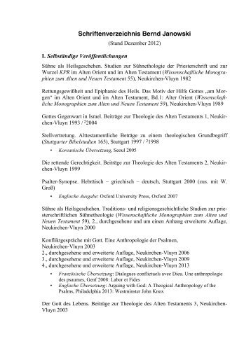 Schriftenverzeichnis Bernd Janowski - Evangelisch-theologische ...