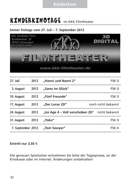 Das aktuelle SOMMERSPASS-Heft - Oberndorf am Neckar