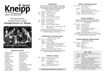 Kursprogramm Herbst-Winter 2012 Kneipp-Verein eV Hamm