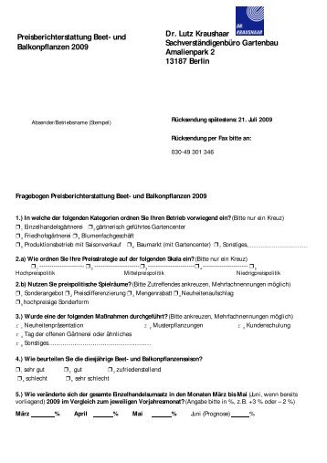 Preisberichterstattung Beet- und Balkonpflanzen 2009 Dr. Lutz ...