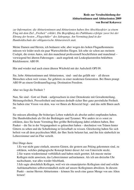 Rede Dr. Kokavecz - Humboldt-Gymnasium Berlin-Tegel