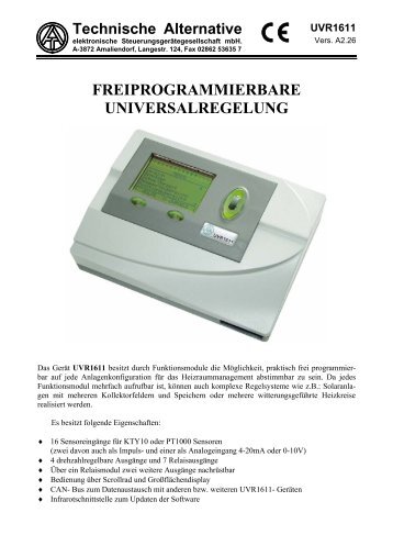 freiprogrammierbare universalregelung uvr1611 - mp moderne ...