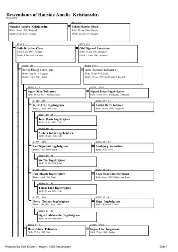 Descendants of Hansine Amalie Kristiansdtr. - NorNet as