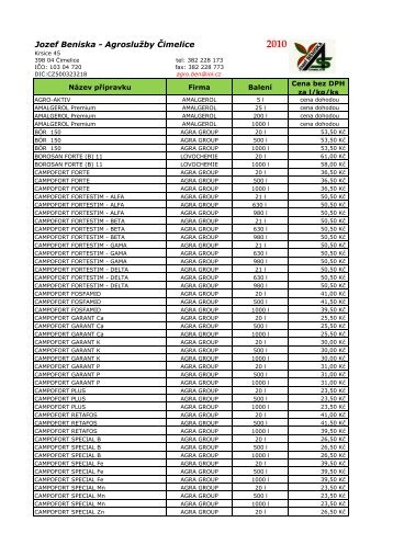AGROSLU”BY-CENÍK přípravků 2010!!! - Agroslužby Čimelice