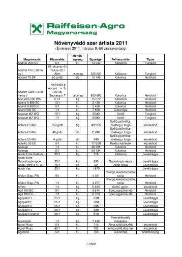 Növényvédő szer árlista 2011