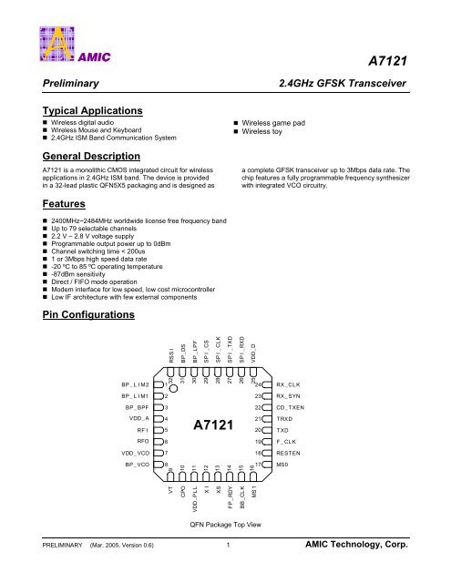 A7121 A7121 - amic technology