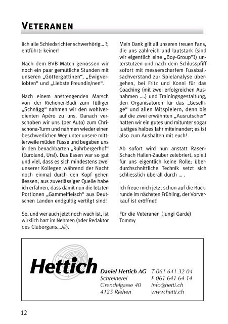 Zu dieser Ausgabe - FC Amicitia Riehen