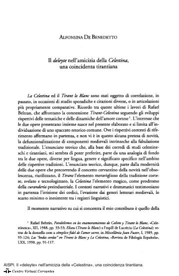 Il «deleyte» nell'amicizia della «Celestina», una coincidenza tirantiana