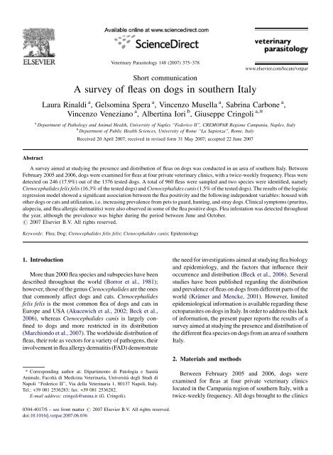 A survey of fleas on dogs in southern Italy - parassitologia unina
