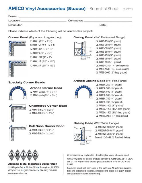 AMICO Vinyl Accessories (Stucco) - AMICO Building Products