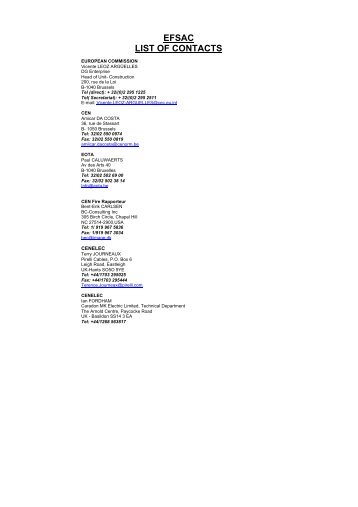 EFSAC LIST OF CONTACTS