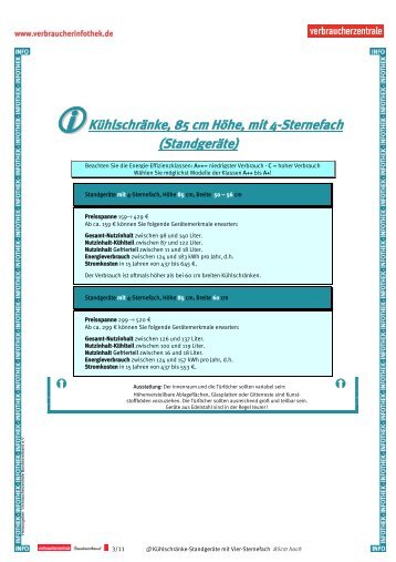 Kühlschränke, 85 Cm Höhe, Mit 4-Sternefach - Verbraucherinfothek