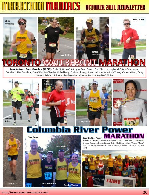 NEWSLETTER CONTENTS - Marathon Maniacs