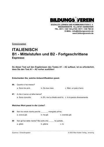 ITALIENISCH B1 - Mittelstufen und B2 - Bildungsverein Hannover