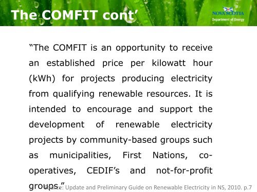 The Nova Scotia Community Feed-in Tariff (COMFIT ... - Amiando