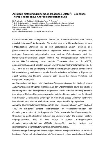 Autologe matrixinduzierte Chondrogenese (AMIC ) – ein neues ...