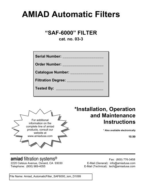 AMIAD Automatic Filters “SAF-6000”