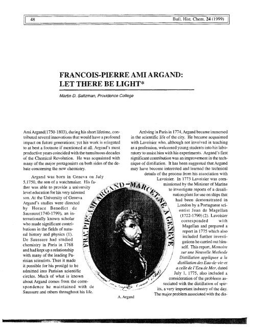 francois-pierre ami argand: let there be light - School of Chemical ...