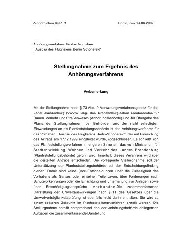 Stellungnahme zum Ergebnis des Anhörungsverfahrens - BVBB eV